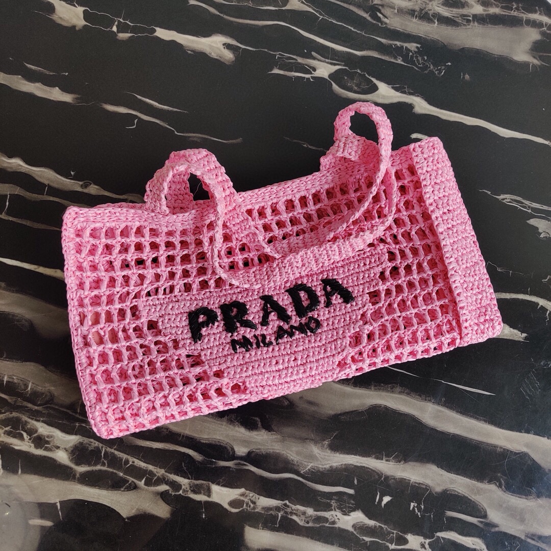 Prada Crochet Bag Tote Pink 1BG393